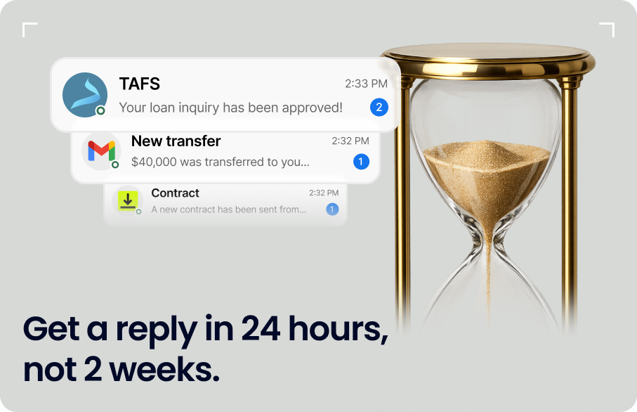 Get a reply in 24 hours, not 2 weeks